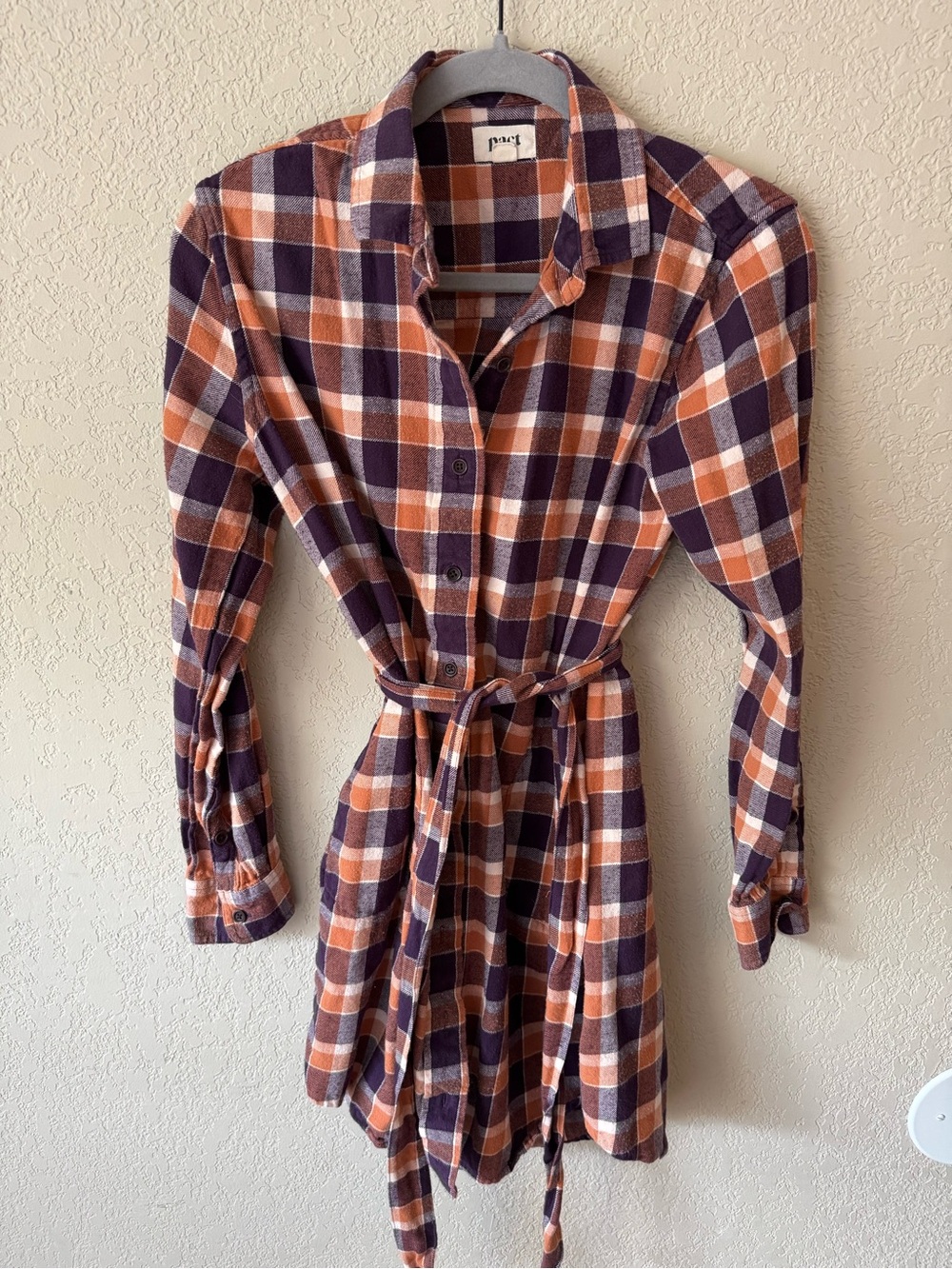 Pact Orange and Purple Flannel Dress